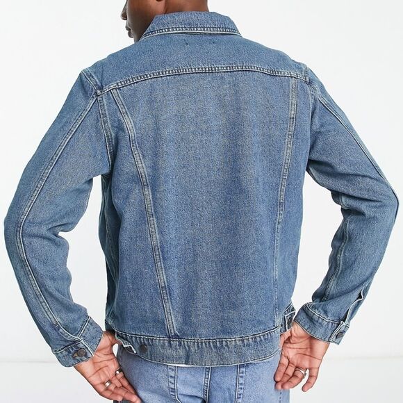 NWT Asos Regular Denim Trucker Jean Jacket Mid Medium Wash Side Pockets X-Small - Picture 2 of 16